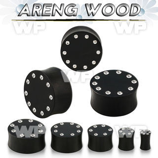 pwkkcb areng wood solid double flare plug w crystals on the rim