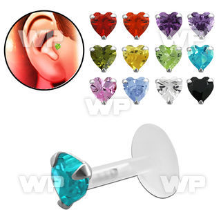 raigy bio flex tragus piercing 1 2mm 3mm prong set heart cz tragus piercing