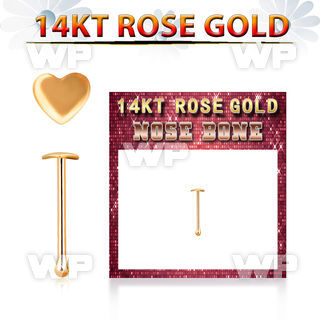 rbht 14kt rose gold nose bone w a 2.5mm gold heart shaped top