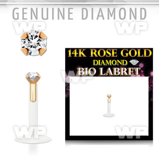 rbidi bio flex labret push in 14k rose gold top w real diamond