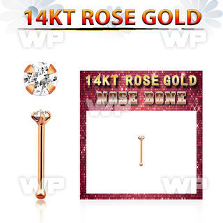 rbzsc1 14kt rose gold nose bone w a 1.5mm round prong set cz