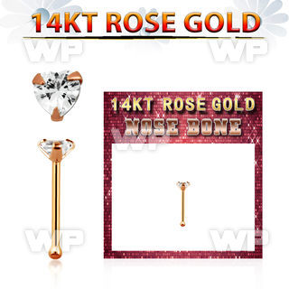 rnbhc1 14kt rose gold nose bone w a 3mm heart shaped cz
