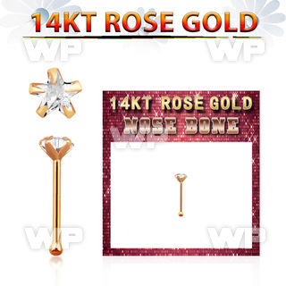 rnbsc1 14kt rose gold nose bone w a 3mm star shaped cz
