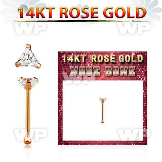 rnbtc1 14kt rose gold nose bone w a 3mm triangle shaped cz