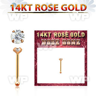 rnbzc1 14kt rose gold nose bone w a 2mm round prong set cz