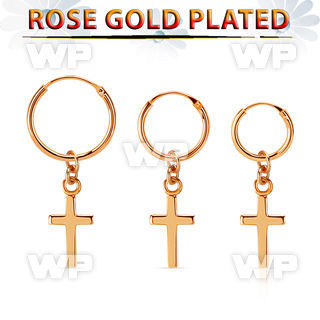 rose gold plated silver helix hoop w cross dangling