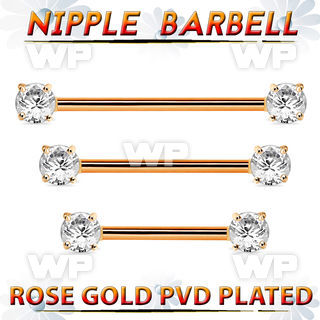 rose gold steel nipple barbell w prong set round czs