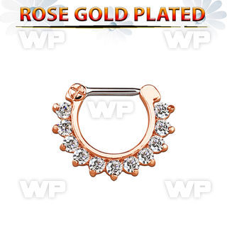 rsepc16 rose gold silver septum clicker 14g w prong set cz