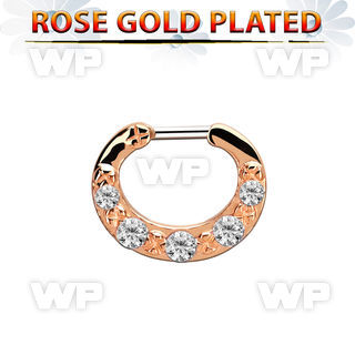 rsepg14 rose gold plated silver septum clicker 14g w 5 cz stones