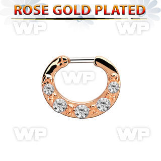 rsepg16 rose gold plated silver septum clicker 16g w 5 cz stones
