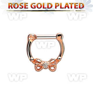 rsepk14 rose gold plated silver septum clicker 14g w bow cz