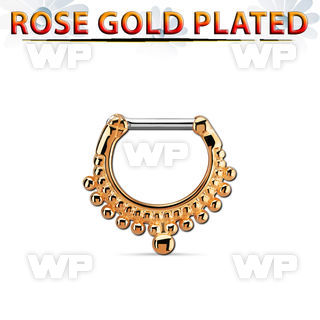 rsepm16 rose gold plated silver septum clicker, 16g w small ball