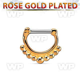 rsepn14 rose gold plated silver septum clicker, 14g w big balls