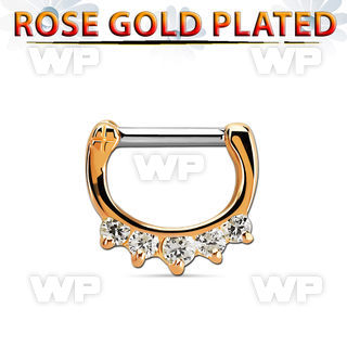 rsepq14 rose gold plated silver septum clicker 14g w 5 czs stone