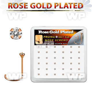 rsnwzbc rose gold plated silver nose screws w prong set 1.5mm cz