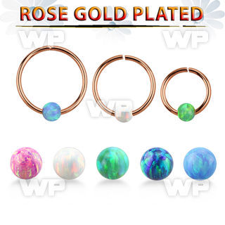 rsselo20 rose gold silver seamless ring, 20g w 3mm opal ball