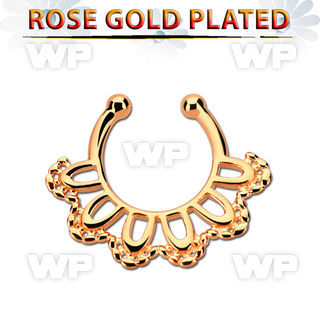 rssepd3 rose gold silver fake septum clicker in a indian leaf