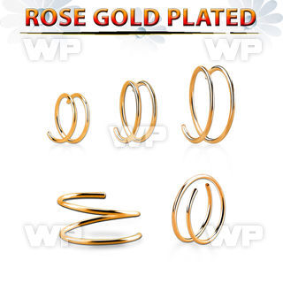 rsspr22 silver spiral nose ring, 22g w 18k rose gold plating