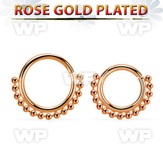 rsspv18 rose gold plated silver seamless septum ring,18g w beads