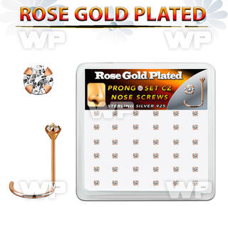 rswz2xc box w rose gold plated silver nose screws w set 2mm cz