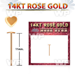 rysht 14kt rose gold bend it nose stud 2.5mm heart shaped top