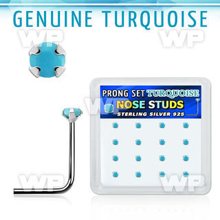 s16pge7 box w 16 silver nose studs w 2mm round turquoise stone