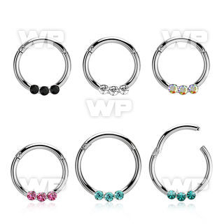 segh16e 316l steel hinged segment ring 16g w 3 small crystals