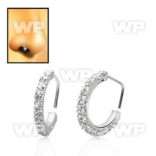 silver nose stud w clear crystal curved top