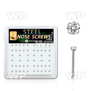 snbz15xc box w 316l steel nose bones, 20g w prong set 1.5mm cz