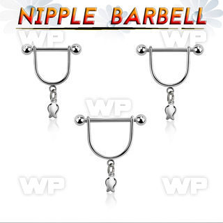 snpod24 316l steel nipple stirrup w dangling lightning symbol