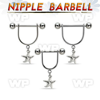 snpod25 steel nipple stirrup 14g w dangling plain starfish