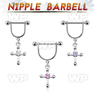 snpoz10 316l steel nipple stirrup w dangling cross w cz