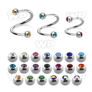 spe2c4 316l steel eyebrow spiral w two 4mm bezel set jewel ball