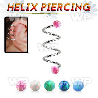 spheop triple steel helix spiral piercing w 4mm opal balls