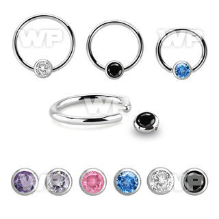 steel ball closure ring, 16g w 4mm bezel cz closure