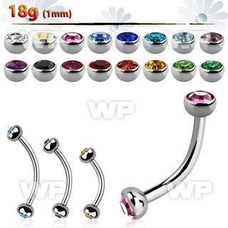 steel eyebrow banana 1mm w 3mm bezel set half jewel balls