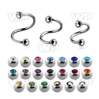 steel eyebrow spiral 1mm w 3mm bezel set jewel balls