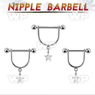 steel nipple stirrup w a barbell & a dangling steel star