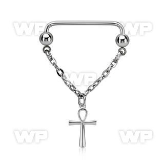 steel surface barbell w a chain w dangling ankh cross 
