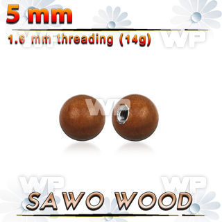 swball5 5mm sawo wood ball with a 316l steel 1.6mm threading