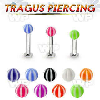 tlbbeb3 316l steel tragus labret 16g w a 3mm uv beach ball 
