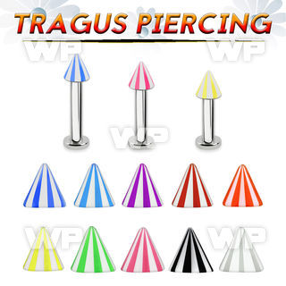 tlbbecn3 316l steel tragus labret 16g w a 3mm uv beach cone 