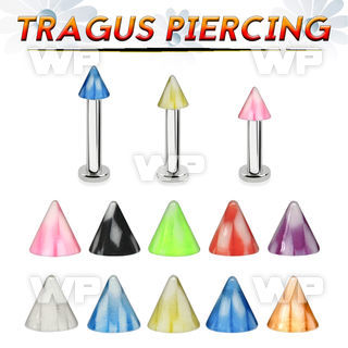tlbckcn3 316l steel tragus labret 16g w a 3mm uv checkered cone 