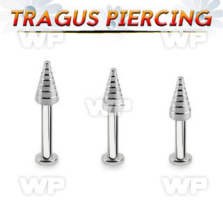 tlbcn4c 316l steel tragus labret 16g w a 4mm ridged drill cone 