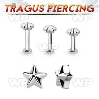 tlbest5 316l steel tragus labret 16g w a 5mm star shaped top 