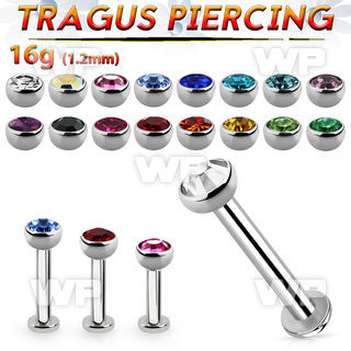 tlbhjb3 316l steel tragus labret 16g w 3mm half jewel ball 