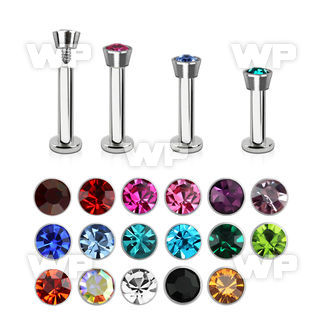 tlbic steel tragus labret w a 2.5mm flat head crystal top