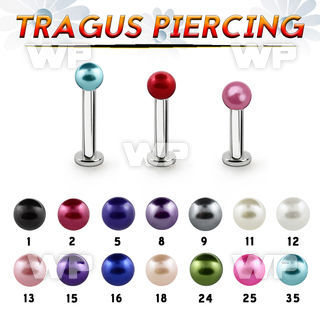 tlbpr3 316l steel tragus labret 16g w a 3mm faux pearl ball 