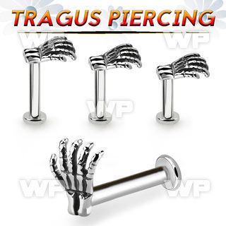 tlbskhd 316l steel tragus labret 16g casted steel skeleton hand