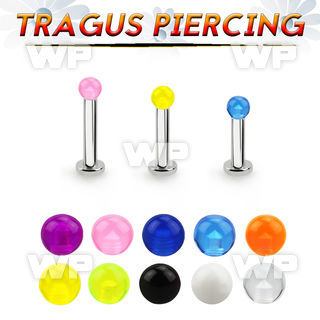 tlbvb25 316l steel tragus labret 16g w a 2.5mm acrylic uv ball 